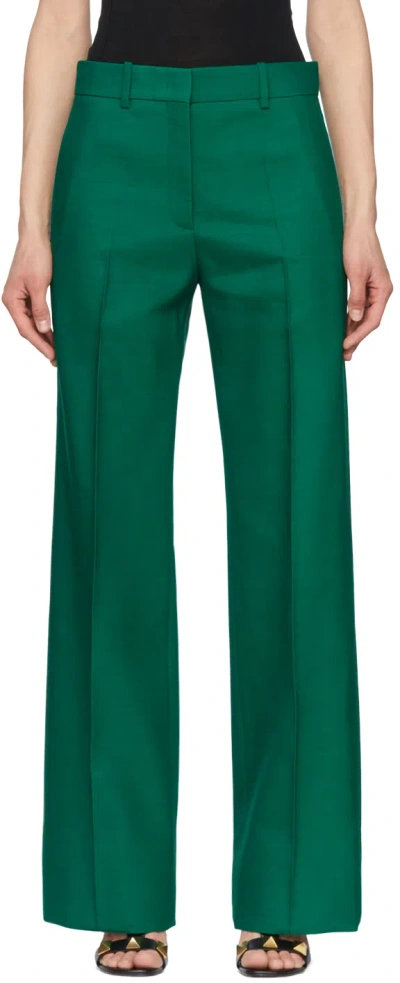 Valentino Green Wool Trousers In Pvf Basil Green