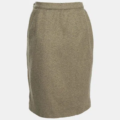 Pre-owned Valentino Green Wool Vintage Knee Length Skirt L