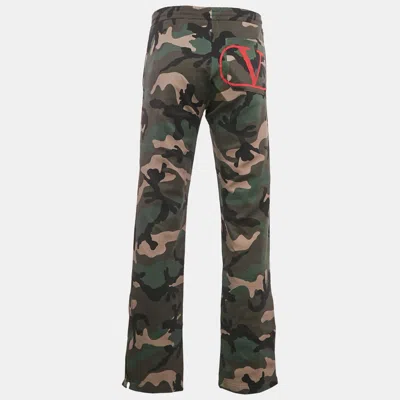 Pre-owned Valentino Green/multicolor Camouflage Print Cotton Blend Knit Joggers S