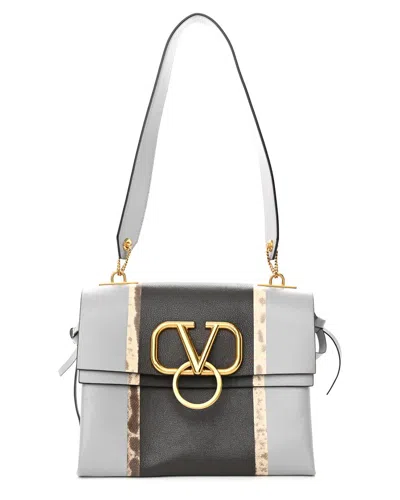 Valentino Garavani Valentino Grey Calfskin Leather Smooth Embossed Small V-ring Shoulder Bag  (authentic Pre-loved)