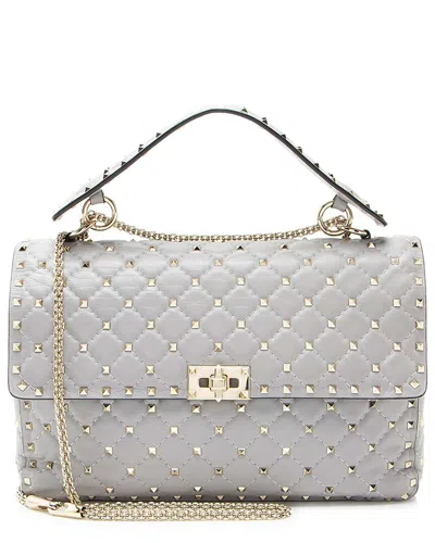 Valentino Garavani Valentino Grey Calfskin Metallic Rockstud Spike Up Shoulder Bag (authentic  Pre-loved)