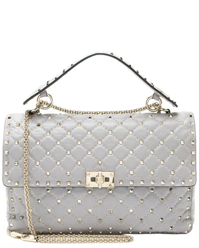 Valentino Garavani Valentino Grey Calfskin Rockstud Spike Up Shoulder Bag (authentic Pre-loved)