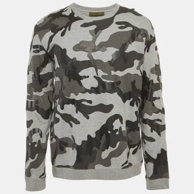Pre-owned Valentino Grey Camouflage Print Cotton Sweatshirt L In Gray