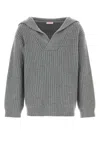 Valentino Collar Fold-over Cashmere Sweater In Grey