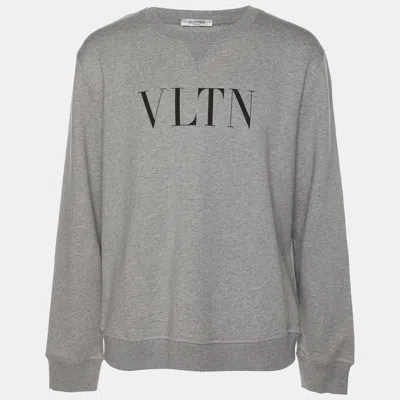Pre-owned Valentino Grey Cotton Blend Vltn Long Sleeve Sweater L