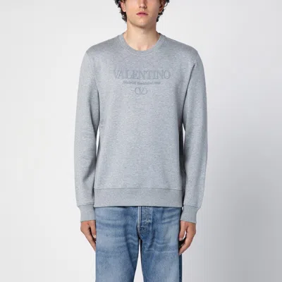 Valentino Grey Cotton Crewneck Sweatshirt With Logo