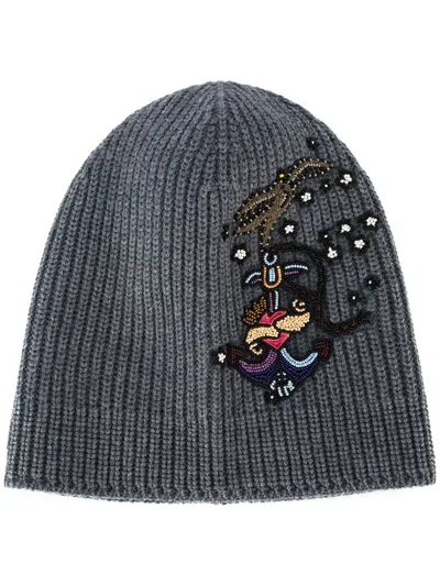 Valentino Garavani Grey Embroidered Beanie In Gray