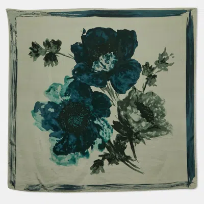 Pre-owned Valentino Grey Floral Print Silk Scarf In Gray