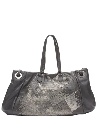 Pre-owned Valentino Garavani Valentino Grey Leather Bead-embellished Tote (authentic Pre-loved)