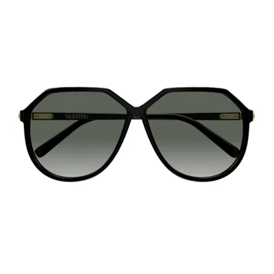 Valentino Grey Linea V Logo Bio-injected Geometric Sunglasses In Green