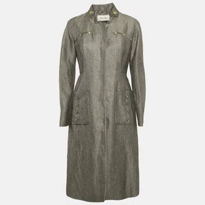 Pre-owned Valentino Grey Linen And Wool Blend Mid-length Coat M
