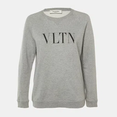 Pre-owned Valentino Grey Logo Print Cotton Sweatshirt M In Gray