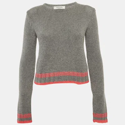 Pre-owned Valentino Grey Rib Knit Crewneck Sweater S In Gray