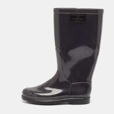 Pre-owned Valentino Garavani Grey Rubber Lace Print Rain Boots Size 37