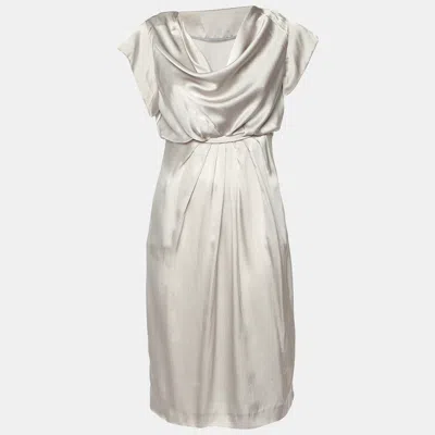 Pre-owned Valentino Grey Satin Silk Pleated Long Dress M