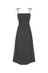 Valentino Tie-shoulder Wool Gabardine Midi Dress In Dark Grey