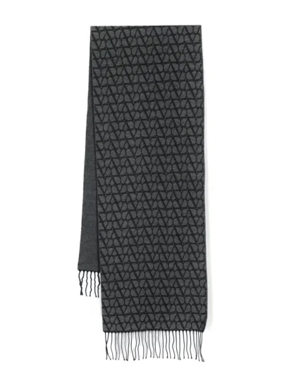 Valentino Toile Iconographe Fringed Scarf In Grey