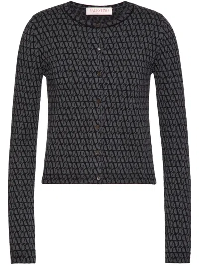 VALENTINO GREY TOILE ICONOGRAPHE CREW-NECK CARDIGAN