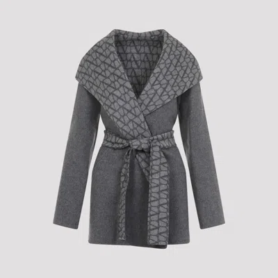 VALENTINO GREY WIDE HOOD WOOL COAT