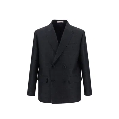 VALENTINO VALENTINO GREY WOOL AND SILK DOUBLE-BREASTED JACKET