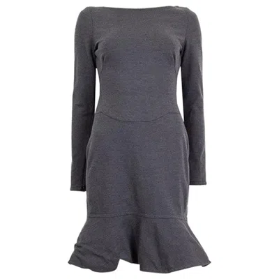 Pre-owned Valentino Grey Wool Blend Flared Hem Long Sleeve Sheath Dress 6 S In Gray