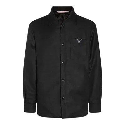 Valentino Garavani Midnight Blue Stretch Cotton Shirt In Black