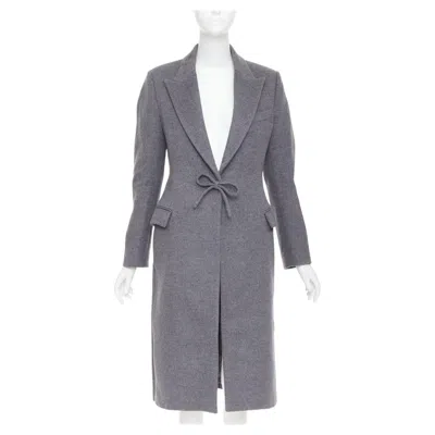 Pre-owned Valentino Grey Wool Flannel Bow Tie Front Panelled Long Tailored Coat It38 Xs In Gray