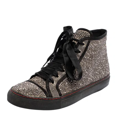 Pre-owned Valentino Garavani Grey/black Embellished Satin High Top Sneakers Size 39.5