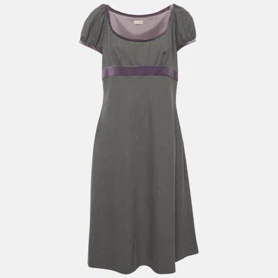 Pre-owned Valentino Grey/purple Wool Blend Empire Waist Dress L In Gray