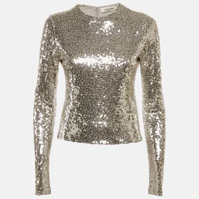Pre-owned Valentino Grey/silver Sequin Embellished Jersey Bodysuit M In Gray