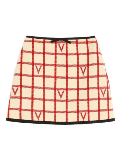 Valentino Grid-patterned Mini Skirt In Neutral