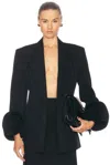Valentino Floral-appliqué Virgin Wool Grisaille Blazer In Nero