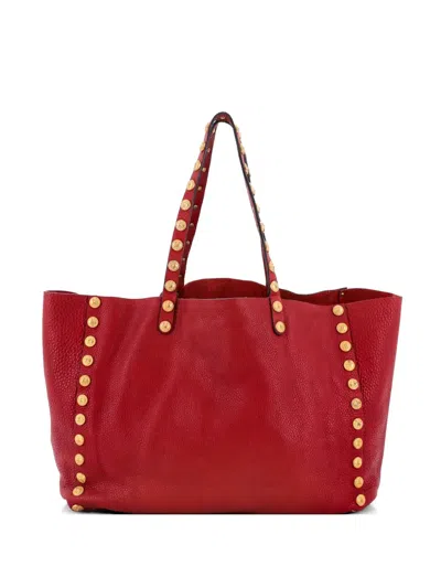 Pre-owned Valentino Garavani Gryphon Stud Leather Large Tote Bag In Red