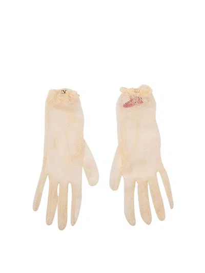 Valentino Garavani Vlogo Signature Gloves In Neutral