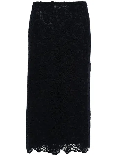 Valentino Guipure-lace Midi Skirt In Black