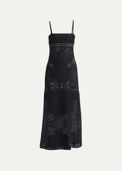 Valentino Guipure Lace Sleeveless Midi Dress In Black