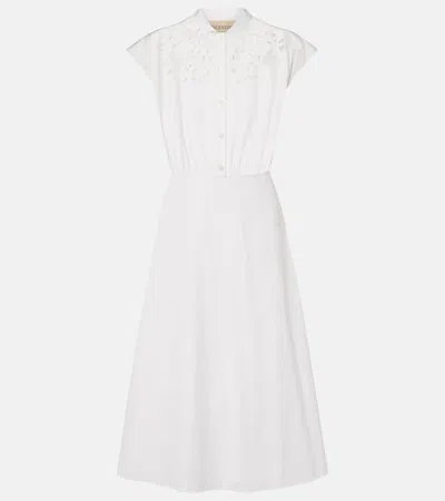 Valentino Broderie Anglaise-trimmed Cotton-poplin Midi Dress In White