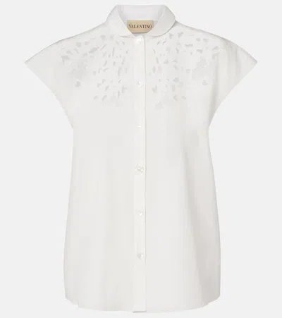 Valentino Guipure Lace-trimmed Cotton Poplin Shirt In White