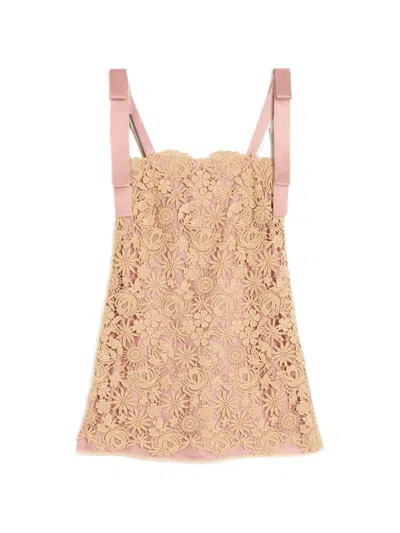 Valentino Guipure Straps Mini Dress In Pink