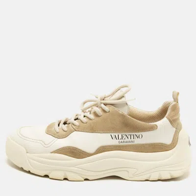 Pre-owned Valentino Garavani Gumboy Size 42.5 White/beige Leather And Suede Lace Up Sneakers