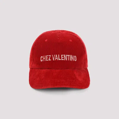Valentino Garavani Corduroy Curved Brim Baseball Hat In Red