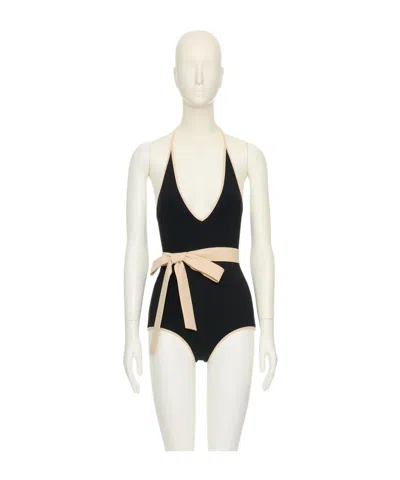 Valentino Halter One Piece Swimsuit In Black