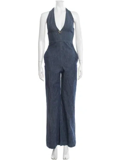 Pre-owned Valentino Halterneck Jumpsuit In Blue