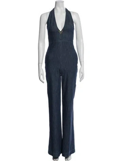 Pre-owned Valentino Halterneck Jumpsuit In Blue