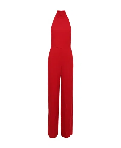 Valentino Halterneck Wide-leg Jumpsuit In Red