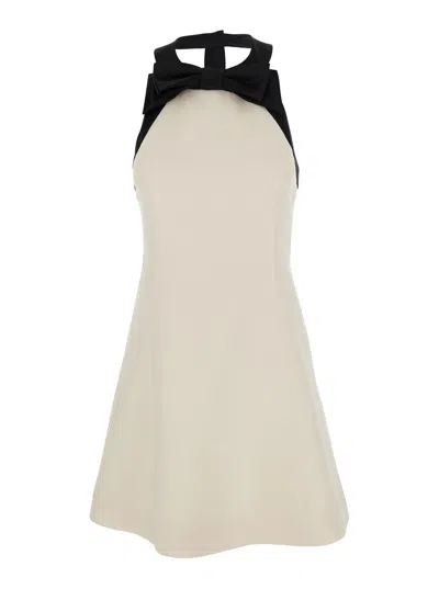 Valentino Halterneck Wool-silk Blend Dress In White