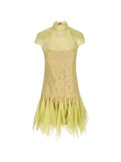 Valentino Handkerchief-hem Lace Mini Dress In Multi