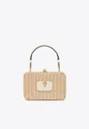 Valentino Hard Straw Vlogo Clutch Bag In Beige