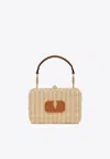 Valentino Hard Straw Vlogo Clutch Bag In Beige