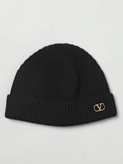 Valentino Garavani Cashmere Ribbed Texture Beanie With Turn-up Brim In Black